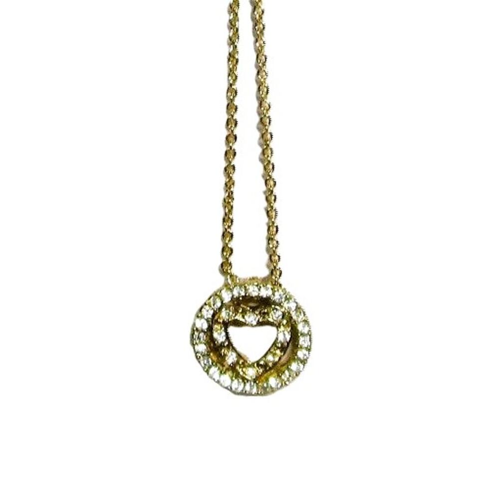 Avon Rhinestone Heart Pendant Necklace Gold Tone 17-inch Chain Gift Boxed